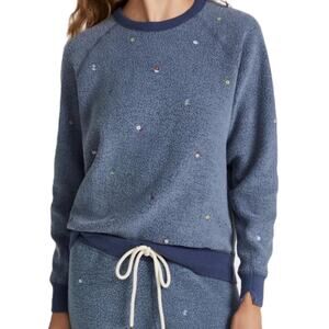 THE GREAT. Sherpa College Sweatshirt Ditsy Floral Blue